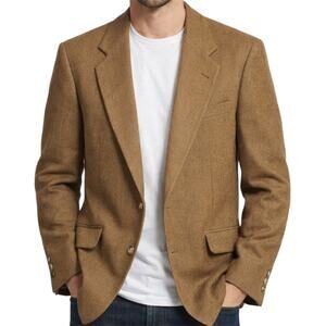 Vintage Hunt Valley Camel Hair Blazer USA Suit Two-Button Notch Lapel Brown 42L